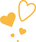 Yellow heart icons in various sizes and styles.